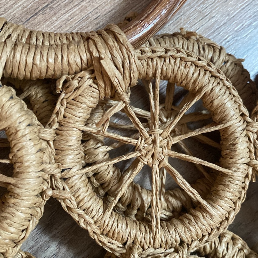 Straw Wheel Shaped Handbag with Bamboo Handles - Picture 9 of 16